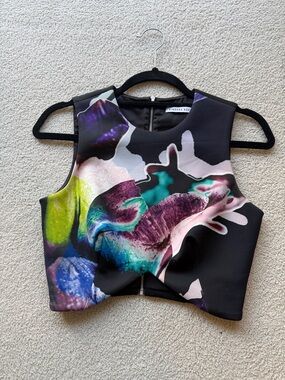 Finders Keepers Black Multicolor Floral Crop Top